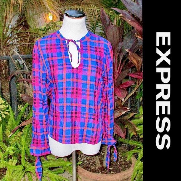 ✨NWOT✨ Express Plaid Top - Picture 1 of 6